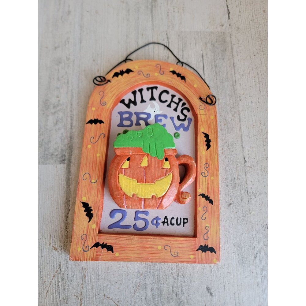 Halloween‎ witches brew coffee wooden vintage sign pumpkin